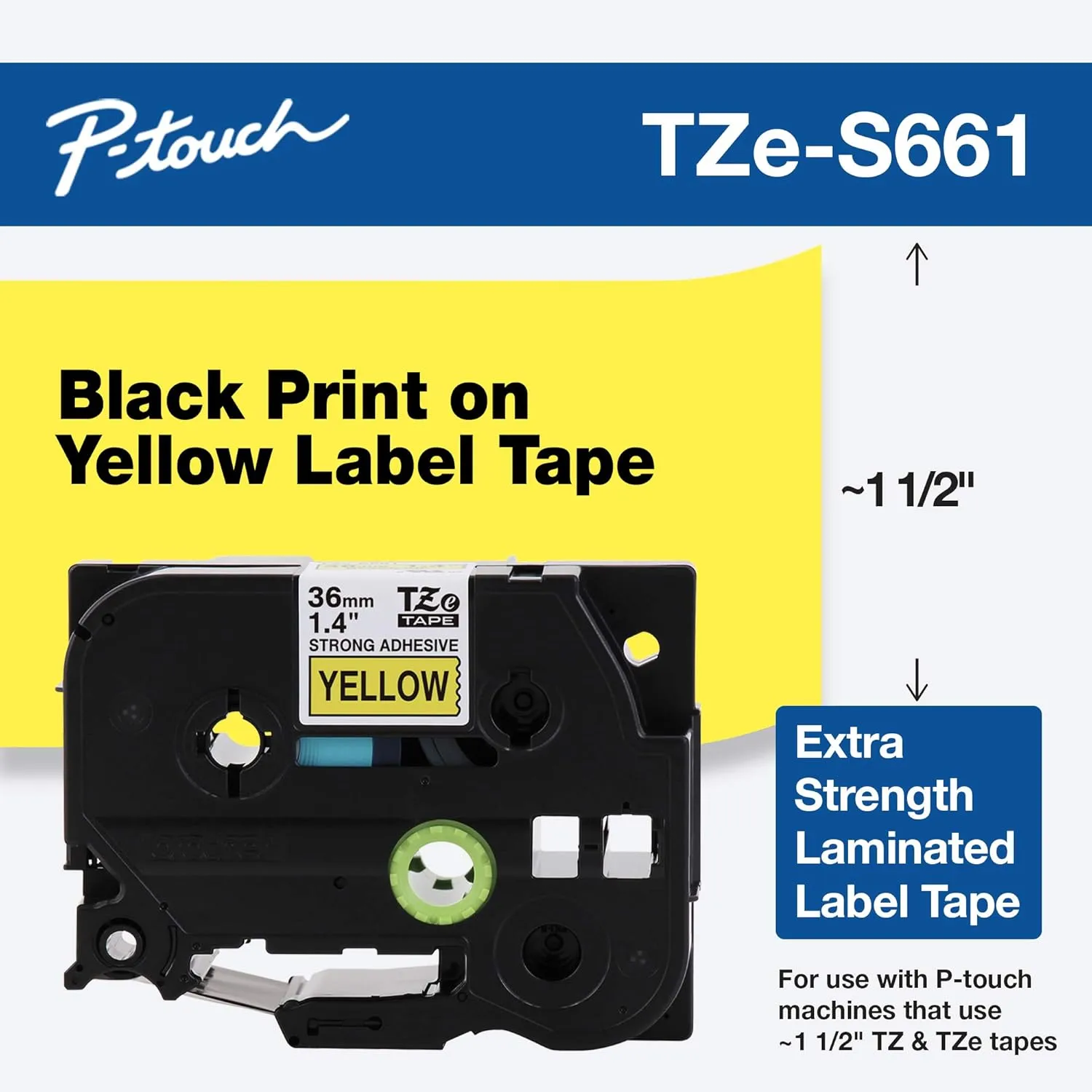 Brother P-touch TZe Laminated Label Tape 1.5 in (36mm x 26.2 ft)