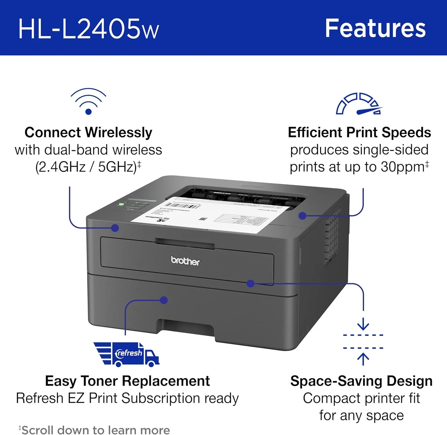 Brother HL-L2405W Wireless Compact Monochrome Laser Printer