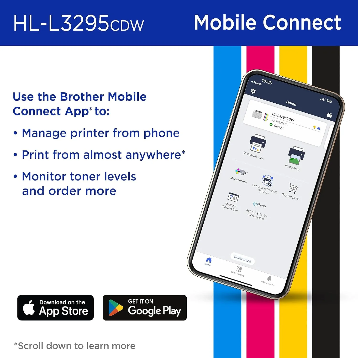 Brother HL-L3295CDW Wireless Compact Digital Color Printer with Duplex, NFC & Ethernet