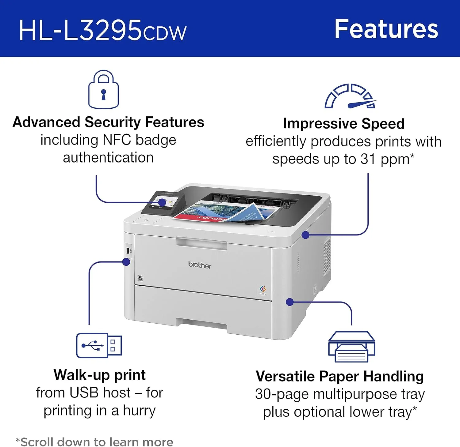 Brother HL-L3295CDW Wireless Compact Digital Color Printer with Duplex, NFC & Ethernet
