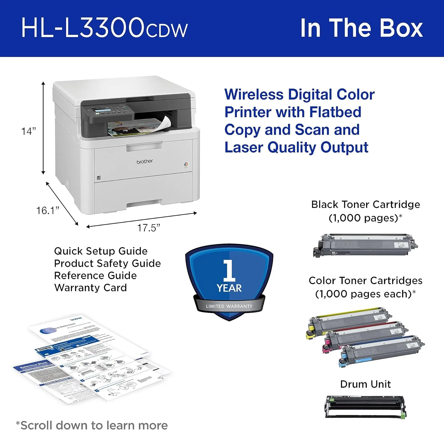 Brother HL-L3300CDW Wireless Color Multi-Function Laser Printer