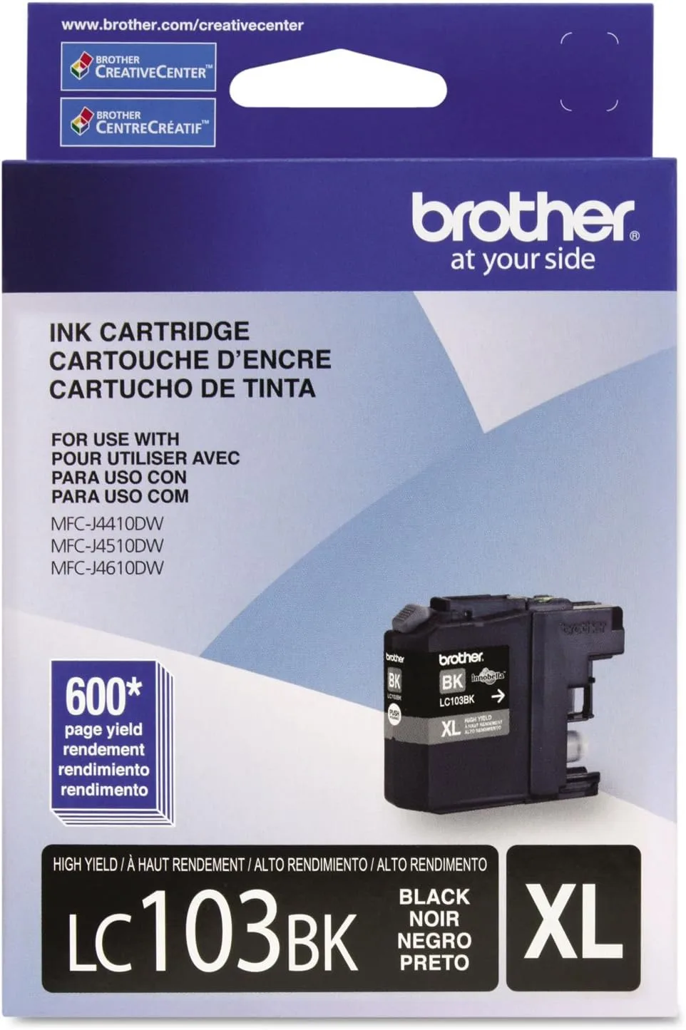 Brother Genuine High Yield Black Ink Cartridge, LC103BK, Replacement Black Ink, Page Yield Up to 600 Pages