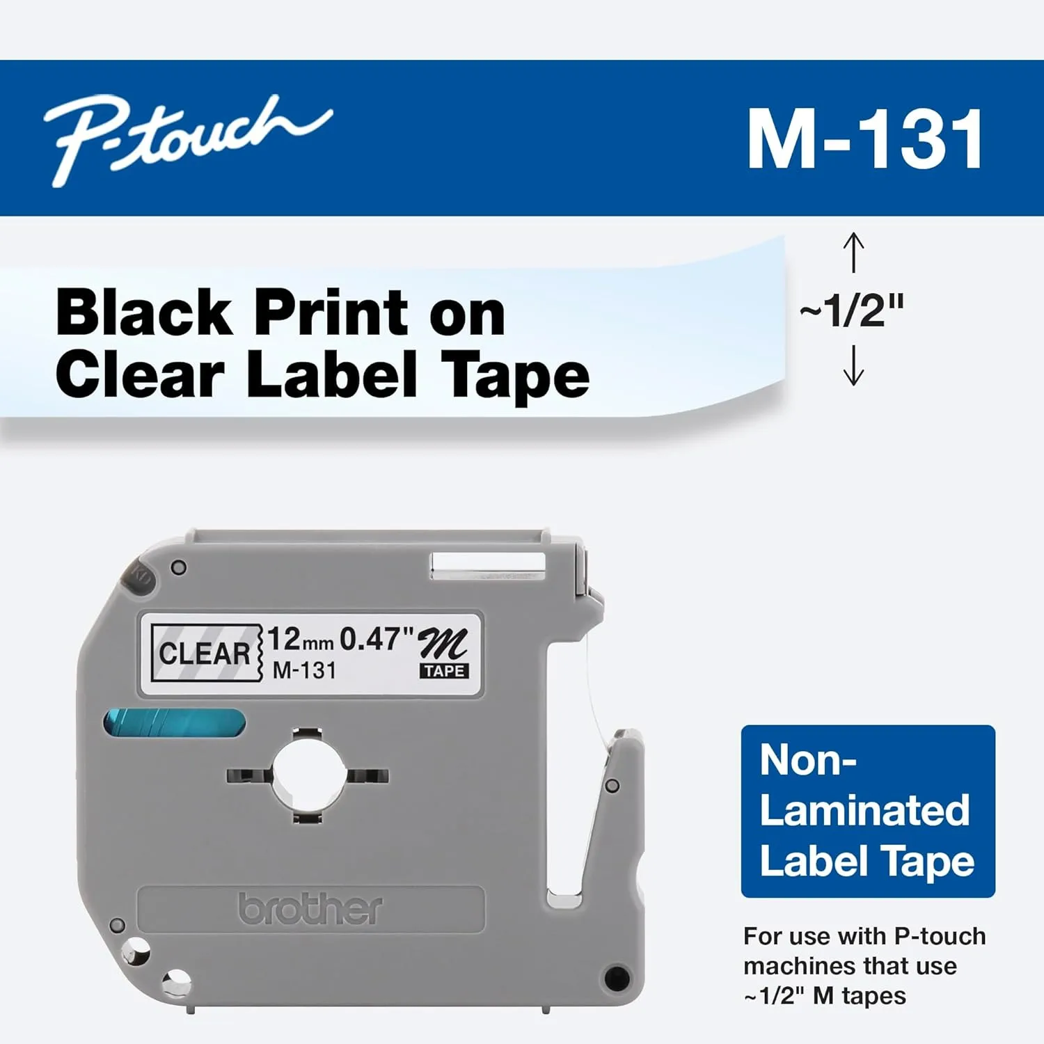 Brother P-Touch M Series 1/2 (12mm) Label Tape 26.2 ft