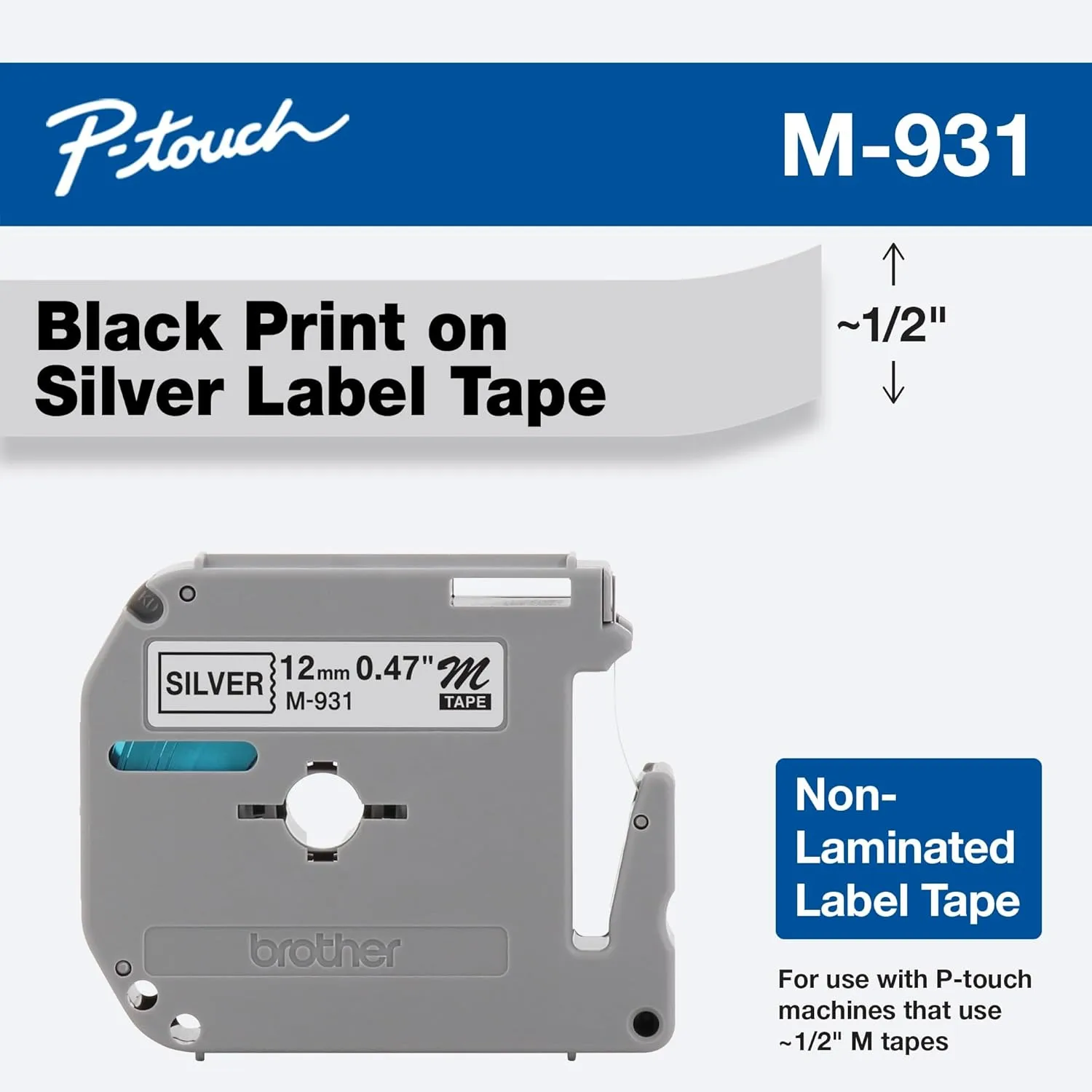Brother P-Touch M Series 1/2 (12mm) Label Tape 26.2 ft