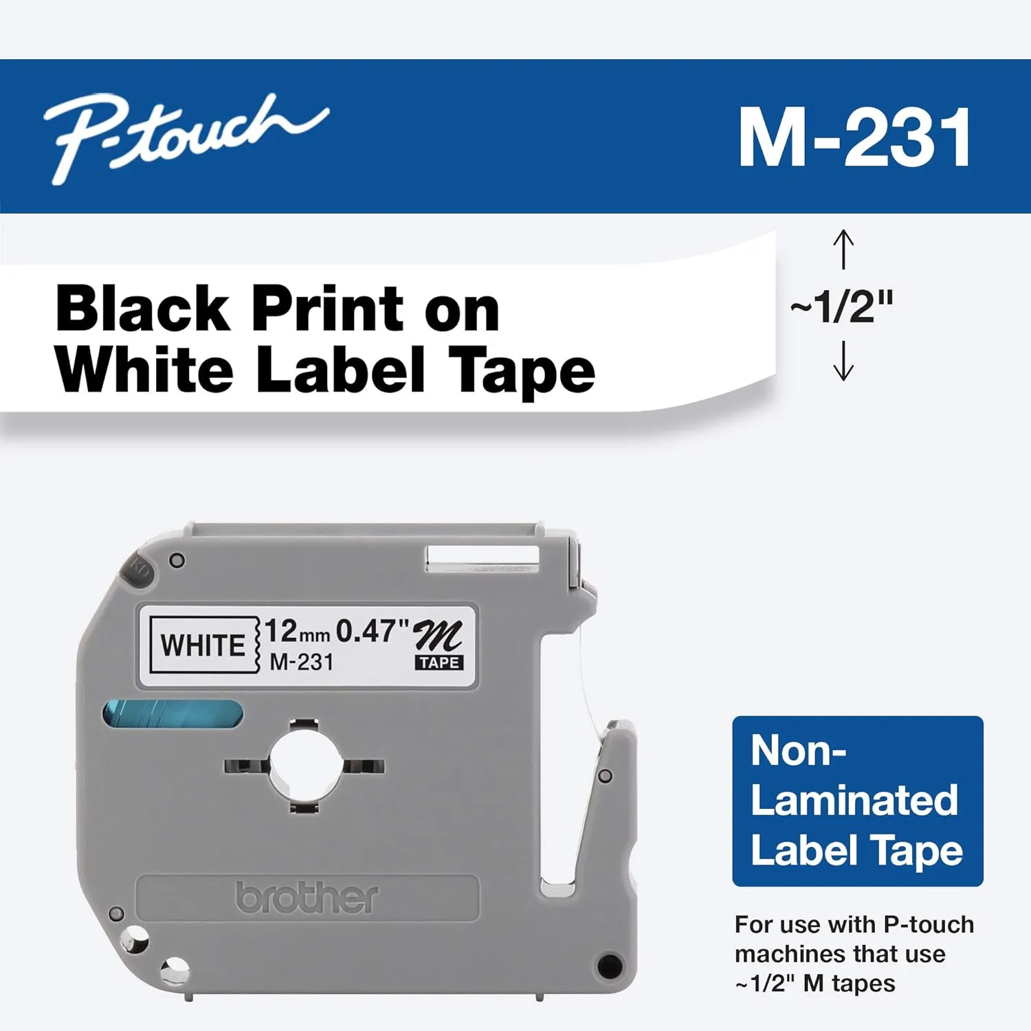 Brother P-Touch M Series 1/2 (12mm) Label Tape 26.2 ft