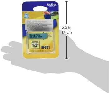 Brother Tape Cartridge 0.5IN Wide, Non-laminated Black On Blue (M531)