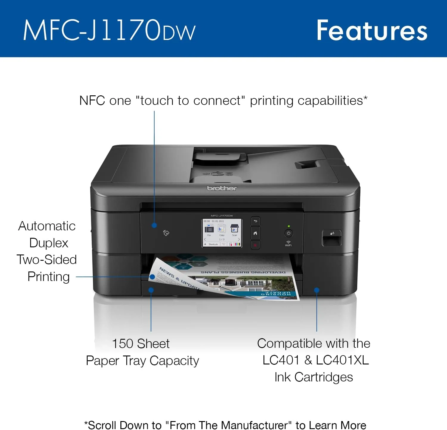 BROTHER Wireless Color Inkjet All-in-One Printer with 2.7" Color Touchscreen, Duplex, 20-Sheet ADF