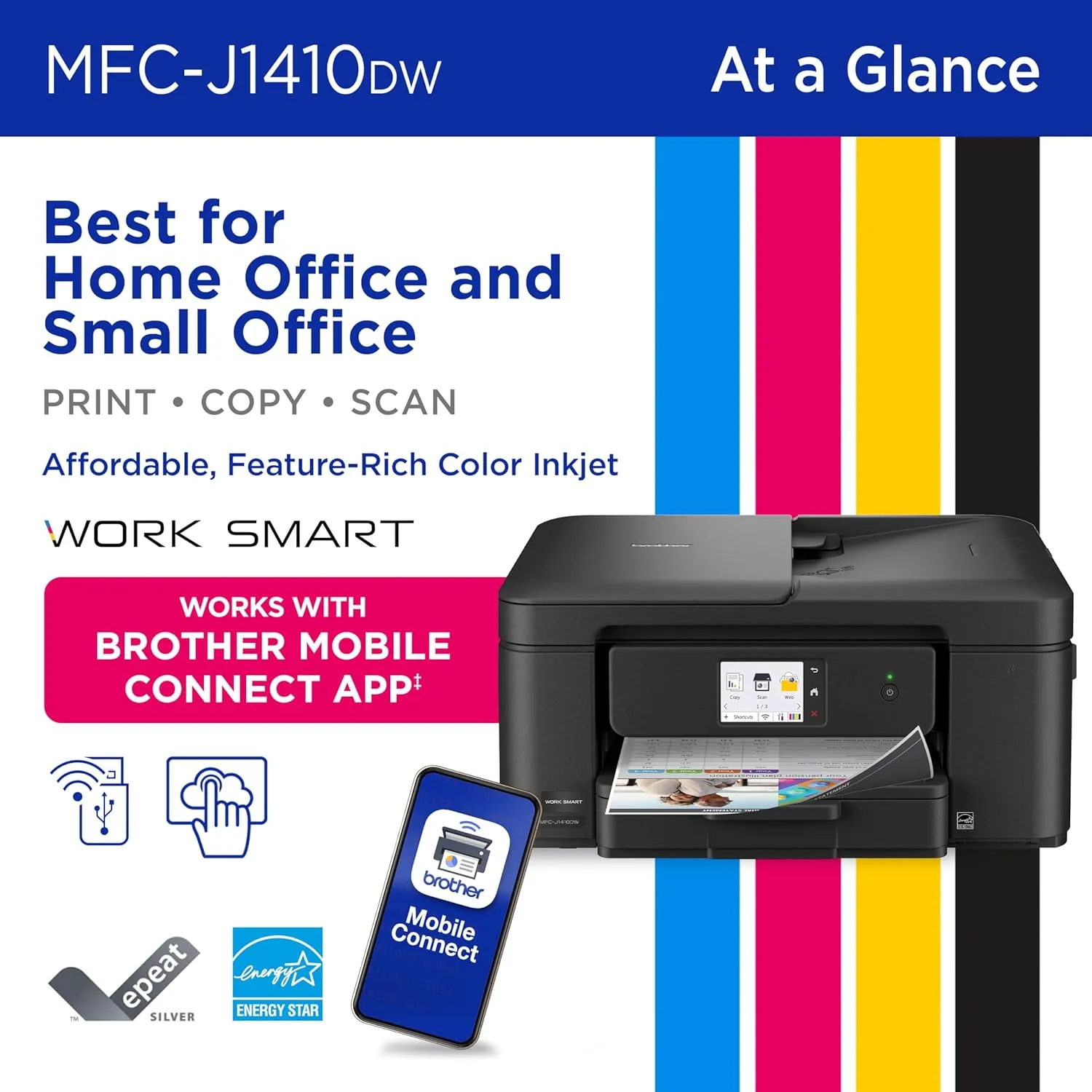 BROTHER Wireless Color Inkjet All-in-One Printer with 2.7" Color Touchscreen, Duplex, 20-Sheet ADF