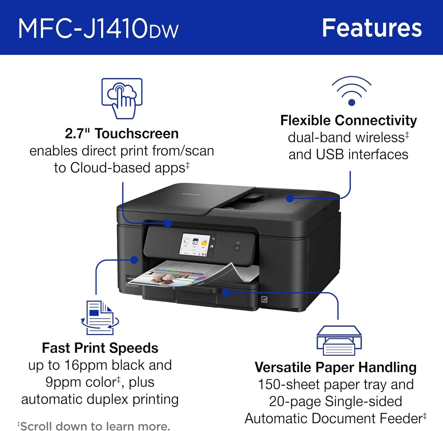 BROTHER Wireless Color Inkjet All-in-One Printer with 2.7" Color Touchscreen, Duplex, 20-Sheet ADF