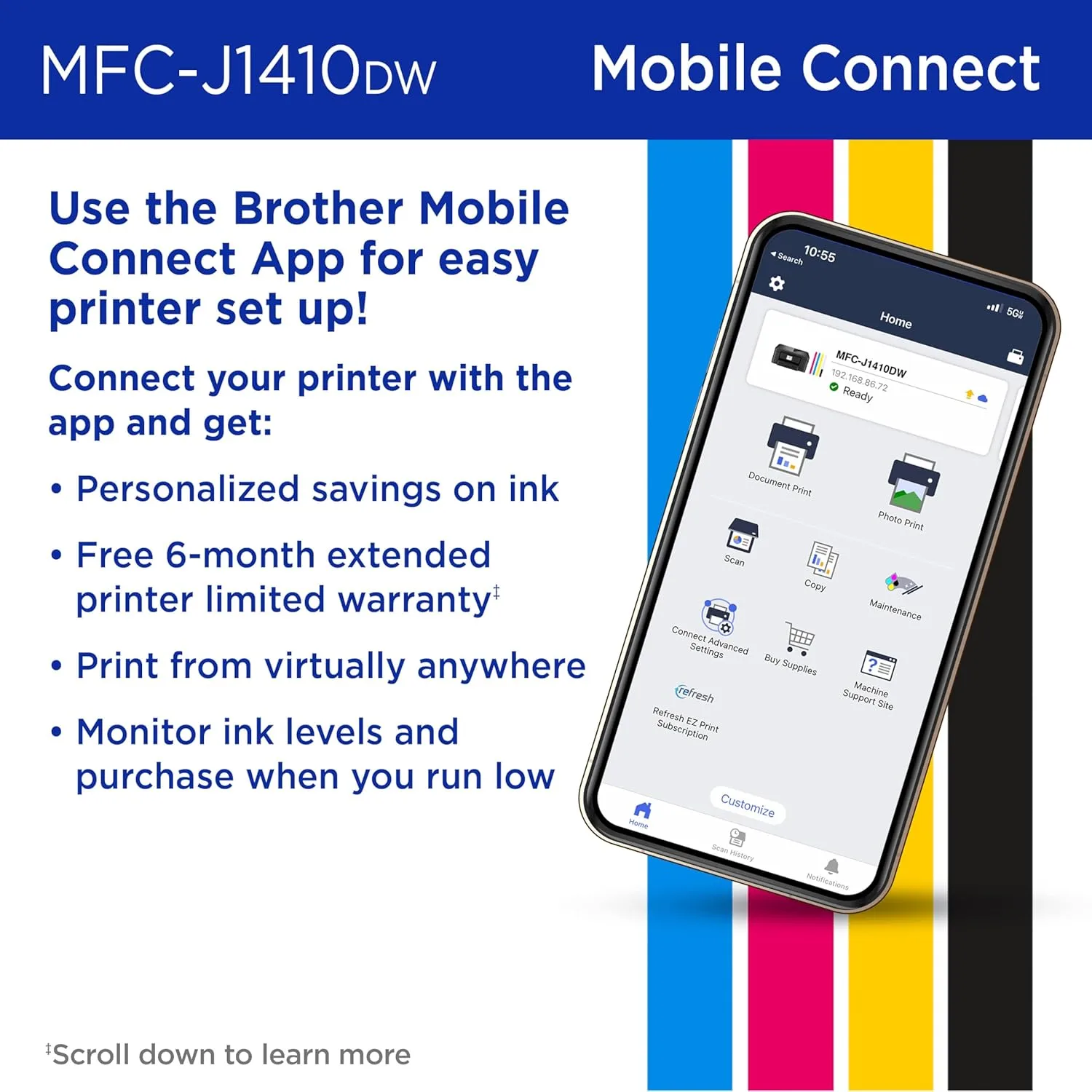 BROTHER Wireless Color Inkjet All-in-One Printer with 2.7" Color Touchscreen, Duplex, 20-Sheet ADF