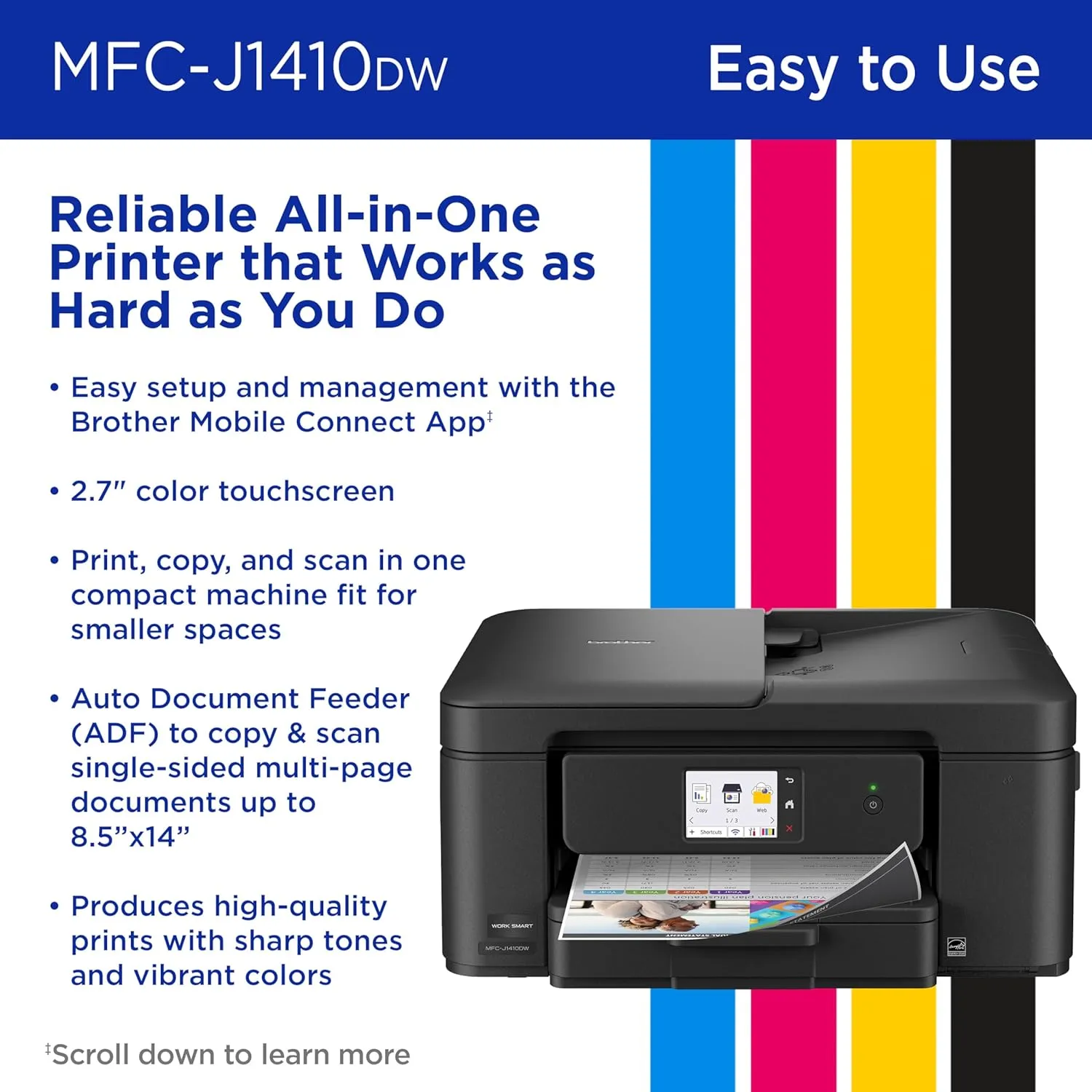BROTHER Wireless Color Inkjet All-in-One Printer with 2.7" Color Touchscreen, Duplex, 20-Sheet ADF