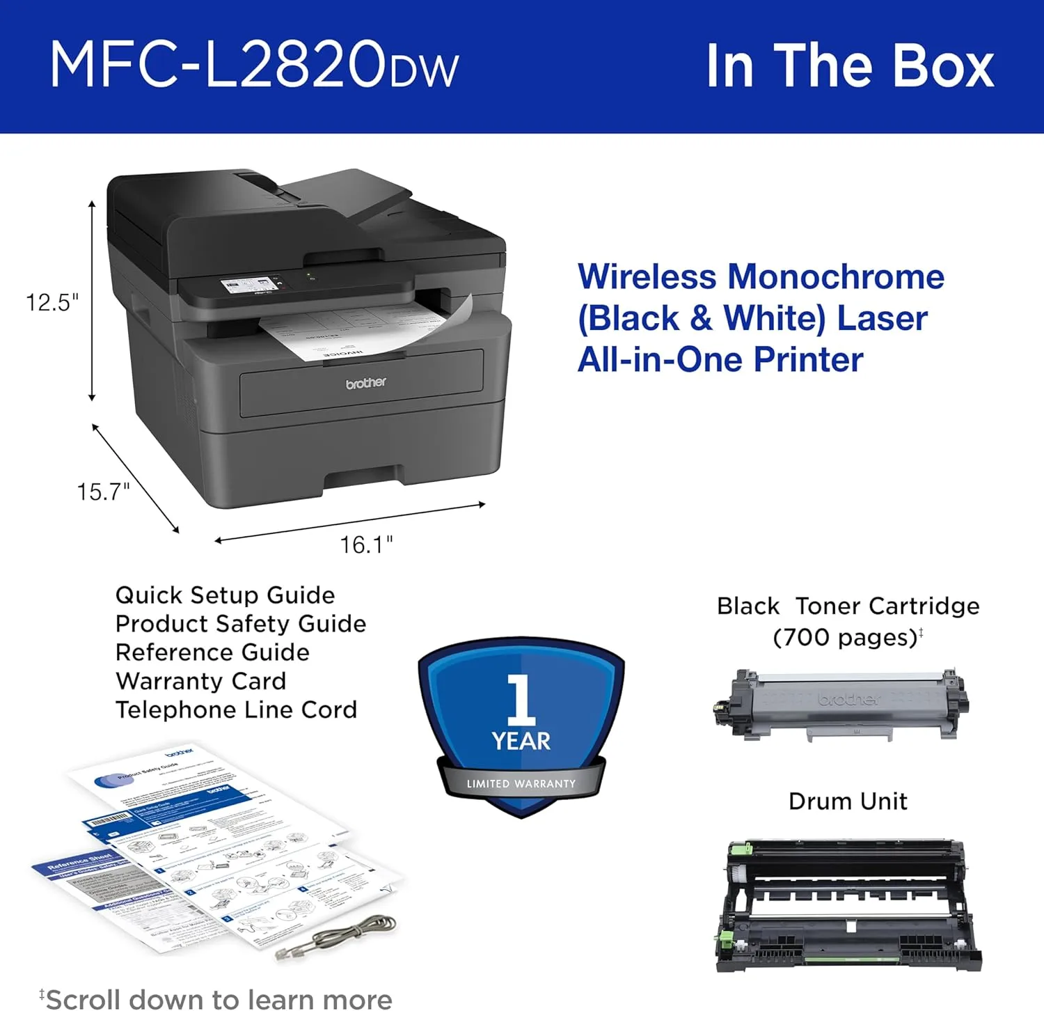 BROTHER Monochrome All-in-One Laser Printer (Wireless Duplex)