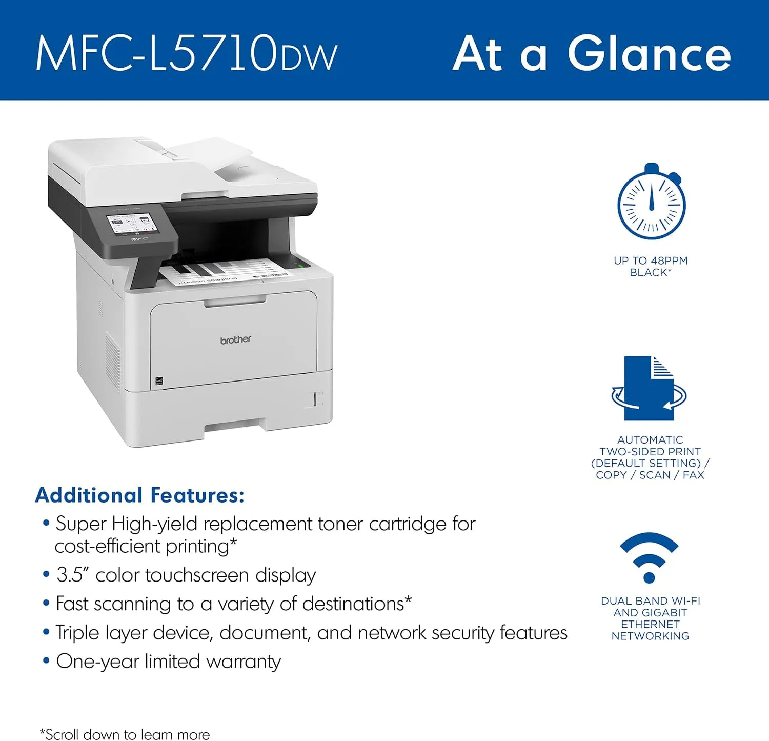 Brother MFC-L5710DW Business Monochrome Laser All-in-One Printer with Wireless Networking and Duplex Print, Scan, and Copy