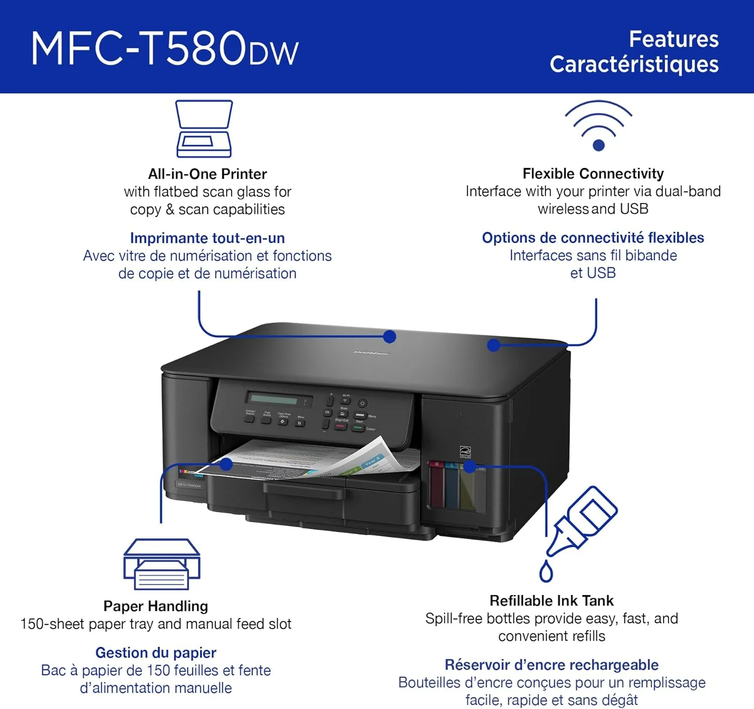 Brother INKvestment Tank 580 Wireless Color Inkjet All-in-One Printer (MFC-T580DW)