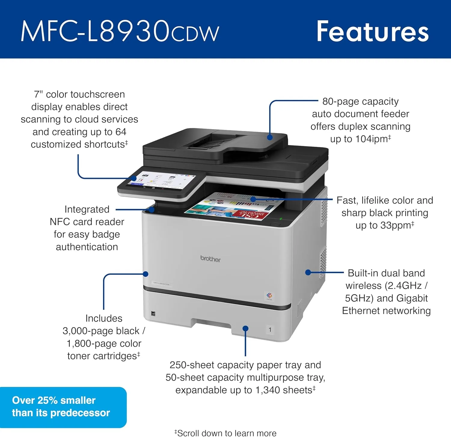 Brother MFC-L8930CDW Business Color Laser All-in-One Printer with Duplex Print, Scan, Copy, Low-Cost Printing, and Advanced Security Features