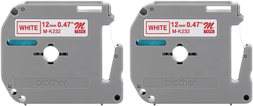 Brother MK-232 1/2in Red-on-White Labeling Tape, 0.5in x 26.2ft (Pack of 2)