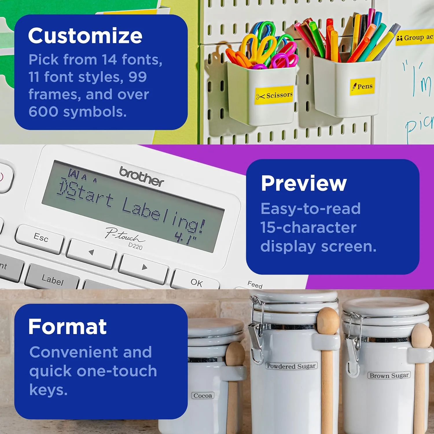 Brother P-touch Label Maker, PTD220, Thermal, Inkless Printer for Home & Office Organization, Portable & Lightweight, QWERTY Keyboard, One-Touch Keys & 25 Pre-set Label Templates Label Memory