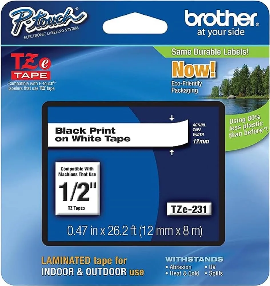 BROTHER Genuine TZe231 Laminated Label Tape 12mm Black on White