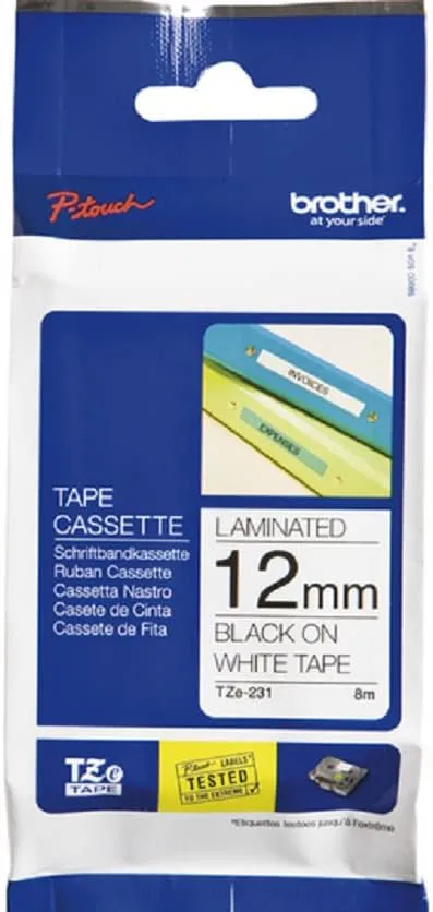 BROTHER Genuine TZe231 Laminated Label Tape 12mm Black on White
