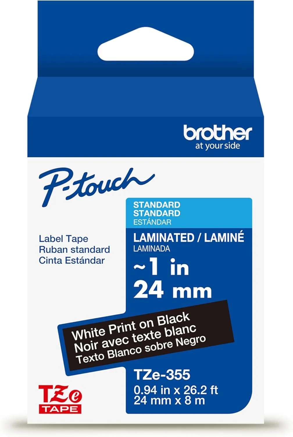 Brother Genuine P-Touch TZe Laminated Label Tape, 1" (24mm) x 26.2ft (8m)