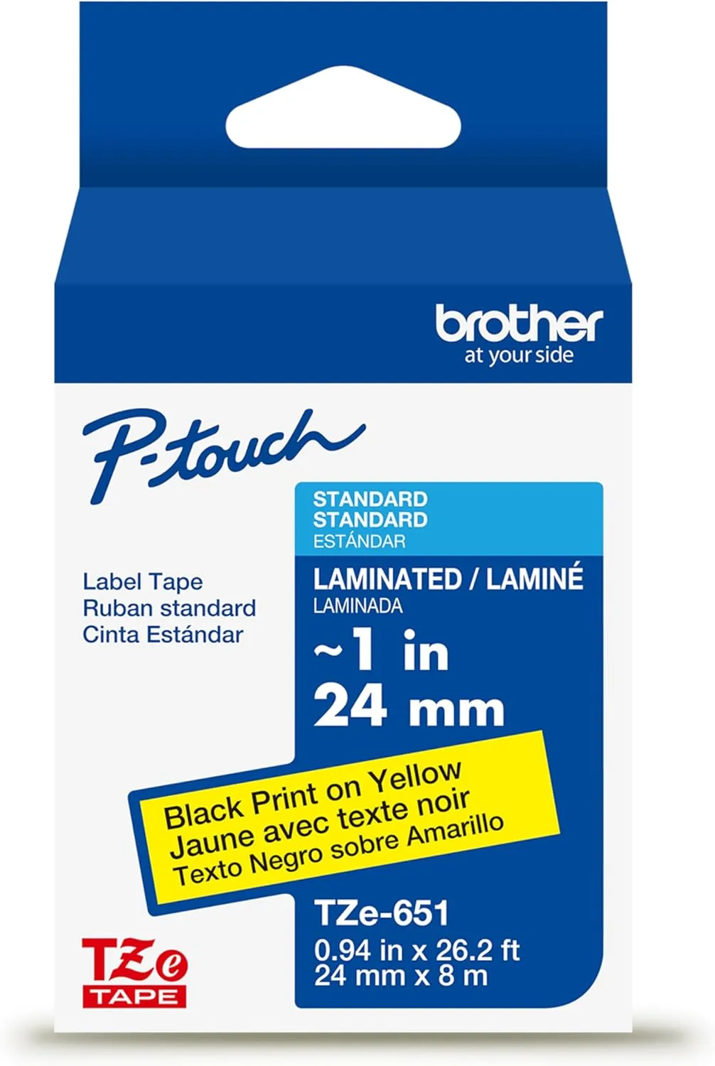 Brother Genuine P-Touch TZe Laminated Label Tape, 1" (24mm) x 26.2ft (8m)