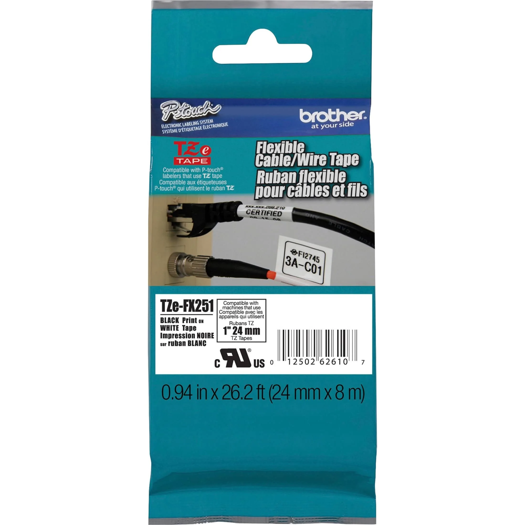 Brother Genuine P-Touch TZe Laminated Label Tape, 1" (24mm) x 26.2ft (8m)