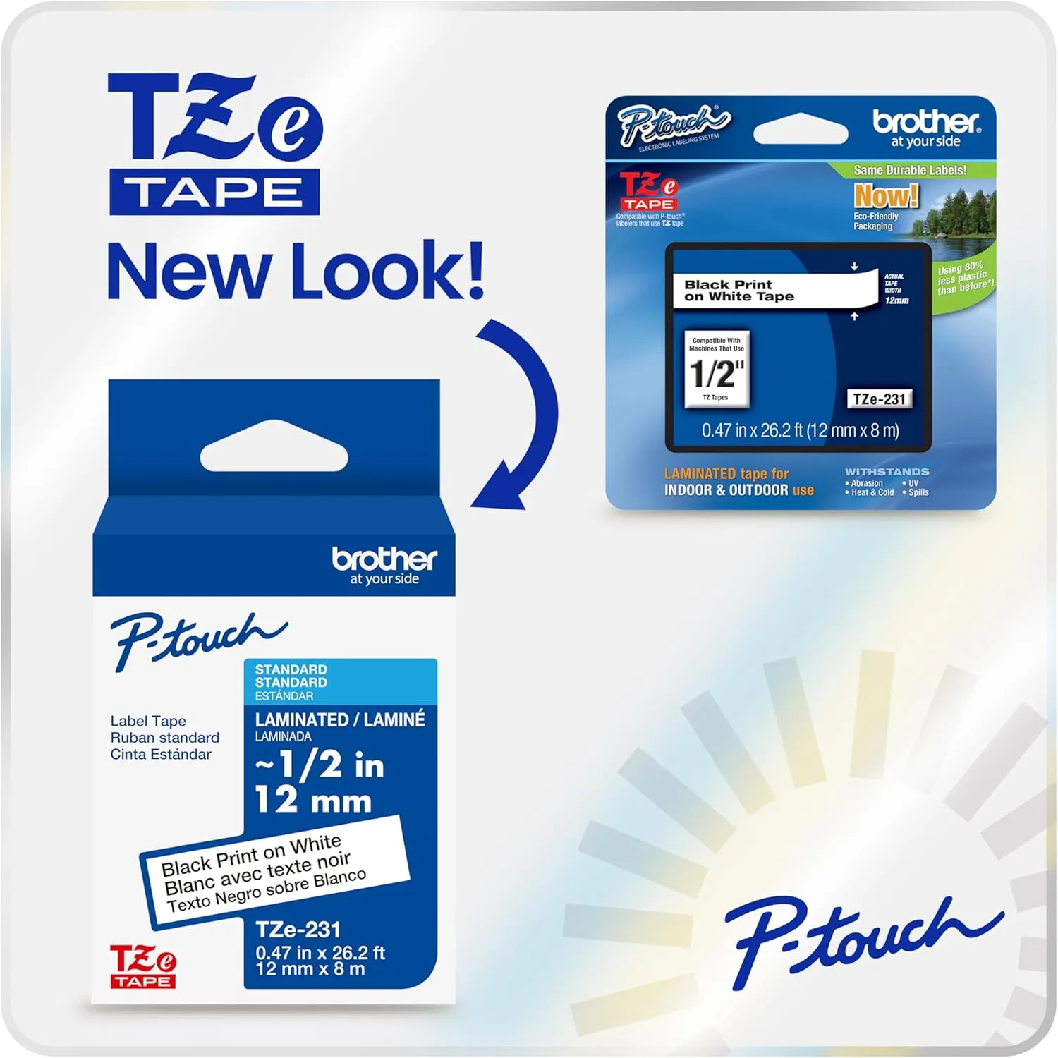 BROTHER Genuine TZe231 Laminated Label Tape 12mm Black on White