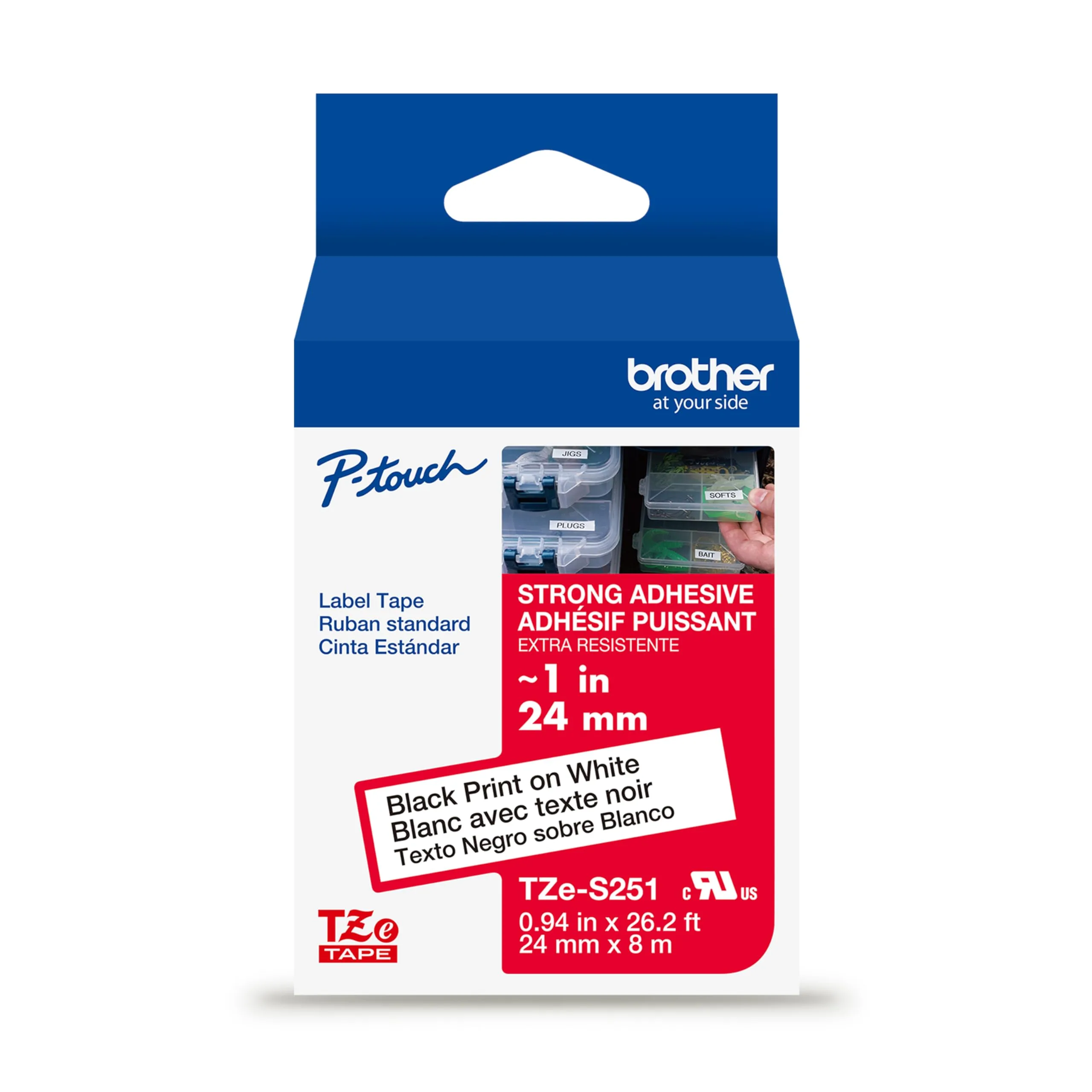 Brother Genuine P-Touch TZe Laminated Label Tape, 1" (24mm) x 26.2ft (8m)