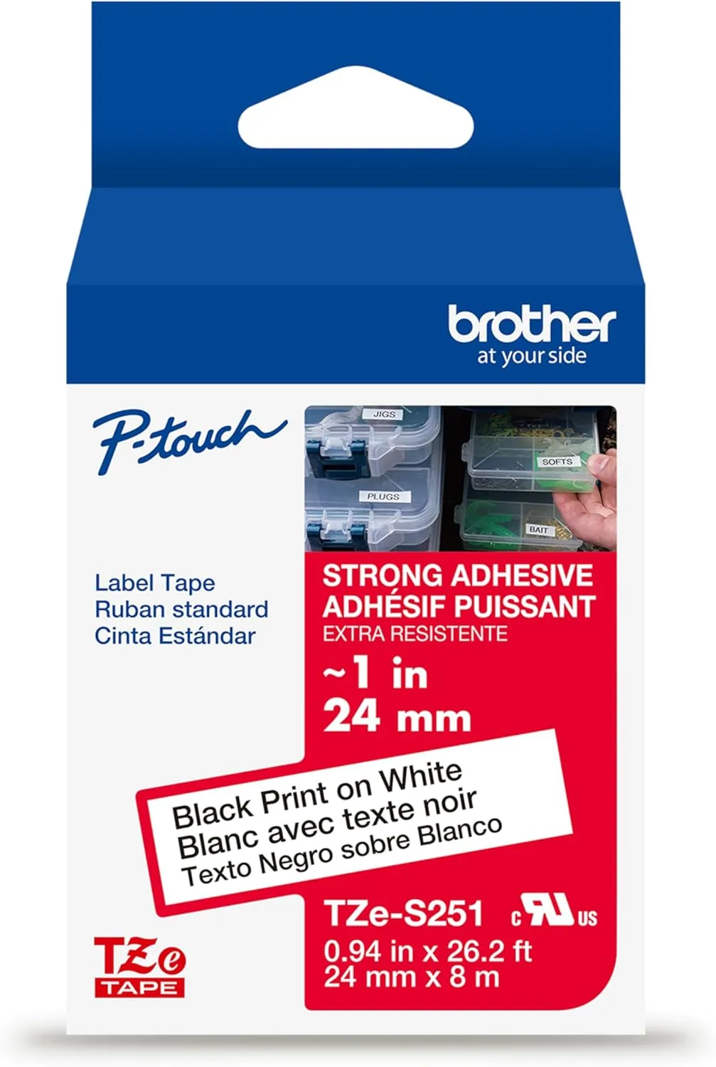 Brother Genuine P-Touch TZe Laminated Label Tape, 1" (24mm) x 26.2ft (8m)