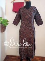 Ajrakh Hand Block Printed Kurti Set with Geometric Prints with Beautiful Hand Mirror Work