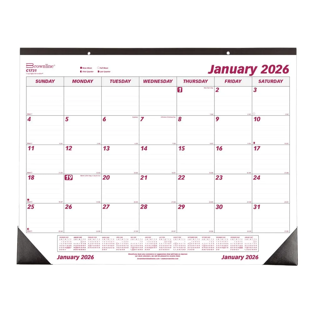 Brownline® 2026 Monthly Desk Pad Calendar, 12 Months, January to December, 22" x 17" (C1731-26)