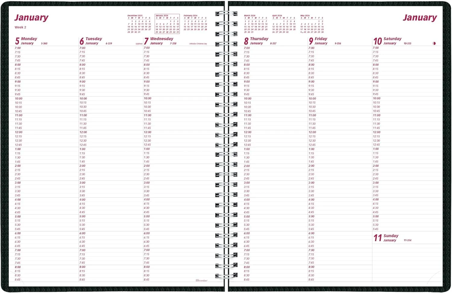 Brownline® 2026 DuraFlex Weekly Planner, Appointment Book, 12 Months, January to December, Twin-Wire Binding, 11" x 8.5", Black (CB950V.BLK-26)