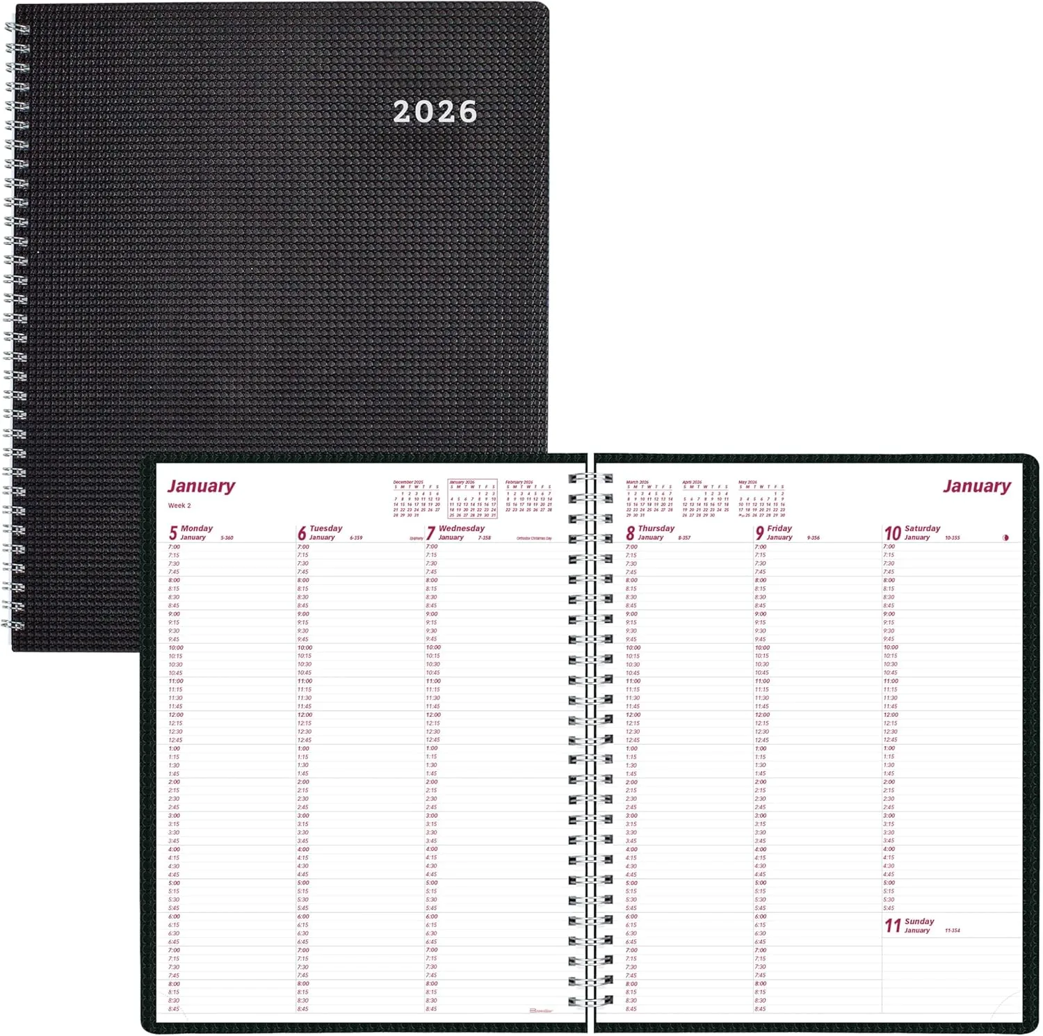 Brownline® 2026 DuraFlex Weekly Planner, Appointment Book, 12 Months, January to December, Twin-Wire Binding, 11" x 8.5", Black (CB950V.BLK-26)
