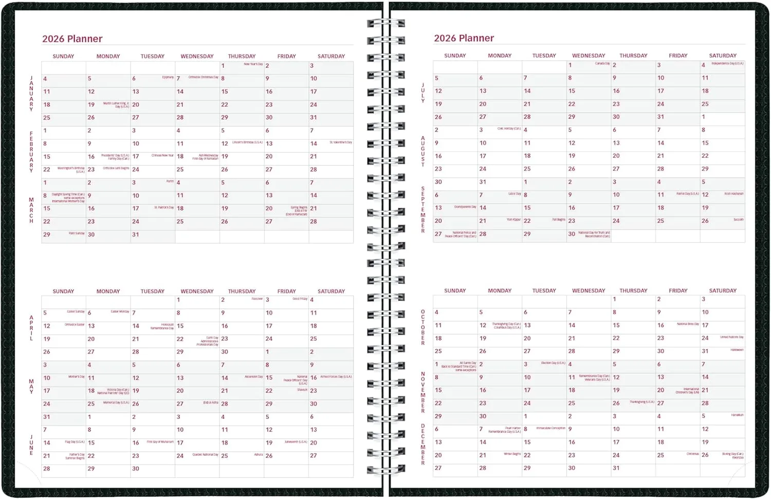 Brownline® 2026 DuraFlex Weekly Planner, Appointment Book, 12 Months, January to December, Twin-Wire Binding, 11" x 8.5", Black (CB950V.BLK-26)