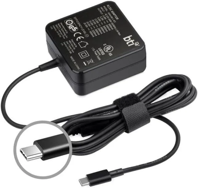 BTI BATTERY TECHNOLOGY 65WUSB-C-BTI 65W USB Type C Desktop ac Adapter, Black