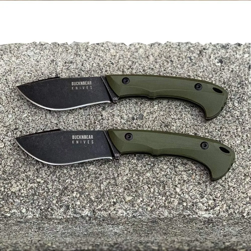 BucknBear Custom Handmade D2 Tool Steel Fixed Blade Hunting Knife with kydex Sheath and tek-lok Belt Clip (G10 Handle) Black