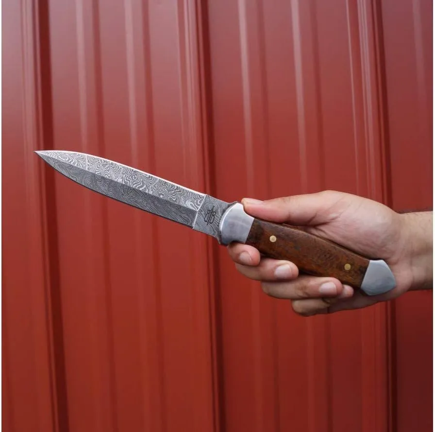 Custom Handmade BucknBear Damascus Dagger Fixed Blade Knife (Walnut Handle)