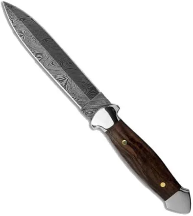 Custom Handmade BucknBear Damascus Dagger Fixed Blade Knife (Walnut Handle)