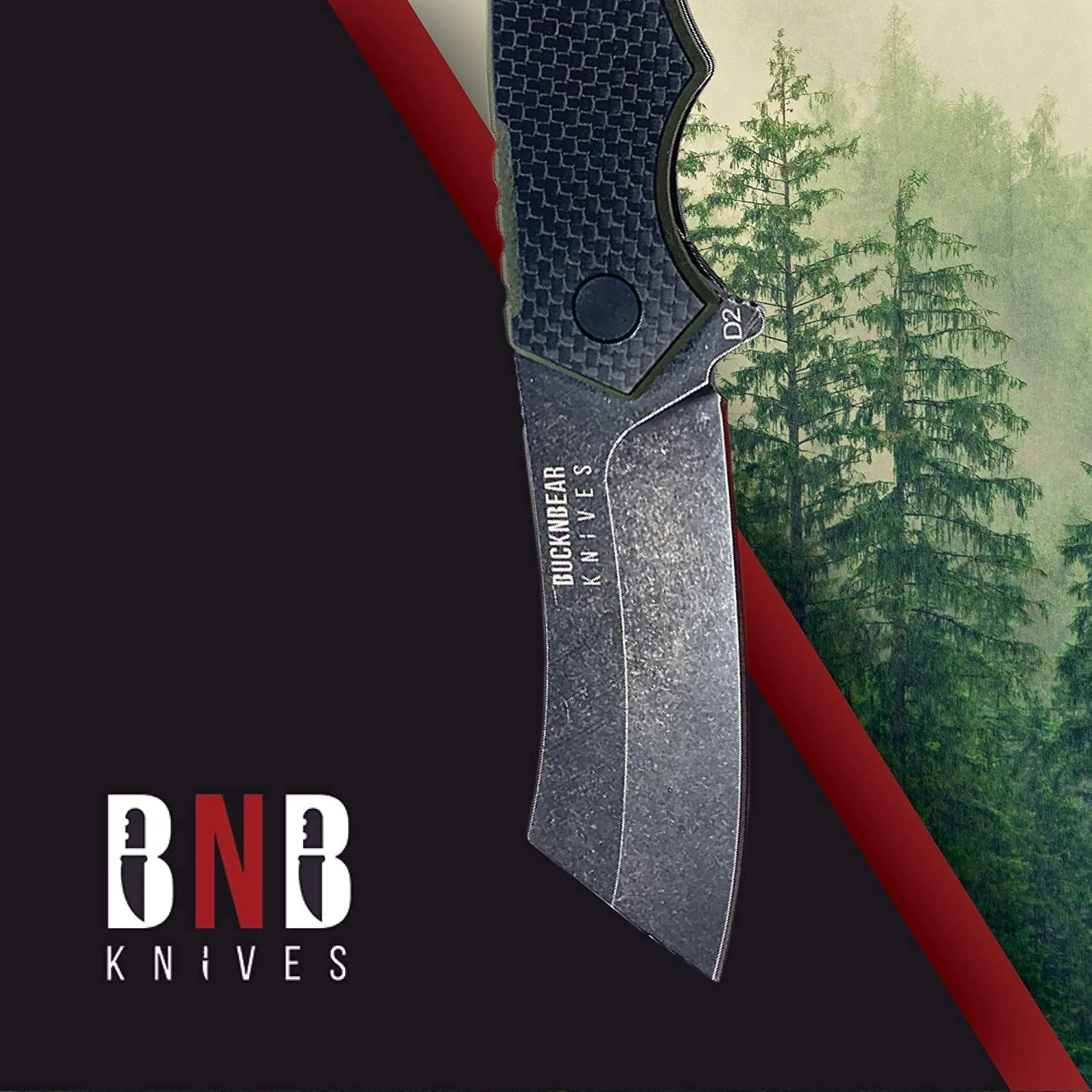 BucknBear EDC Cleaver Pocket Knife, 3.6 Inch Blade, Carbon Fiber Handle