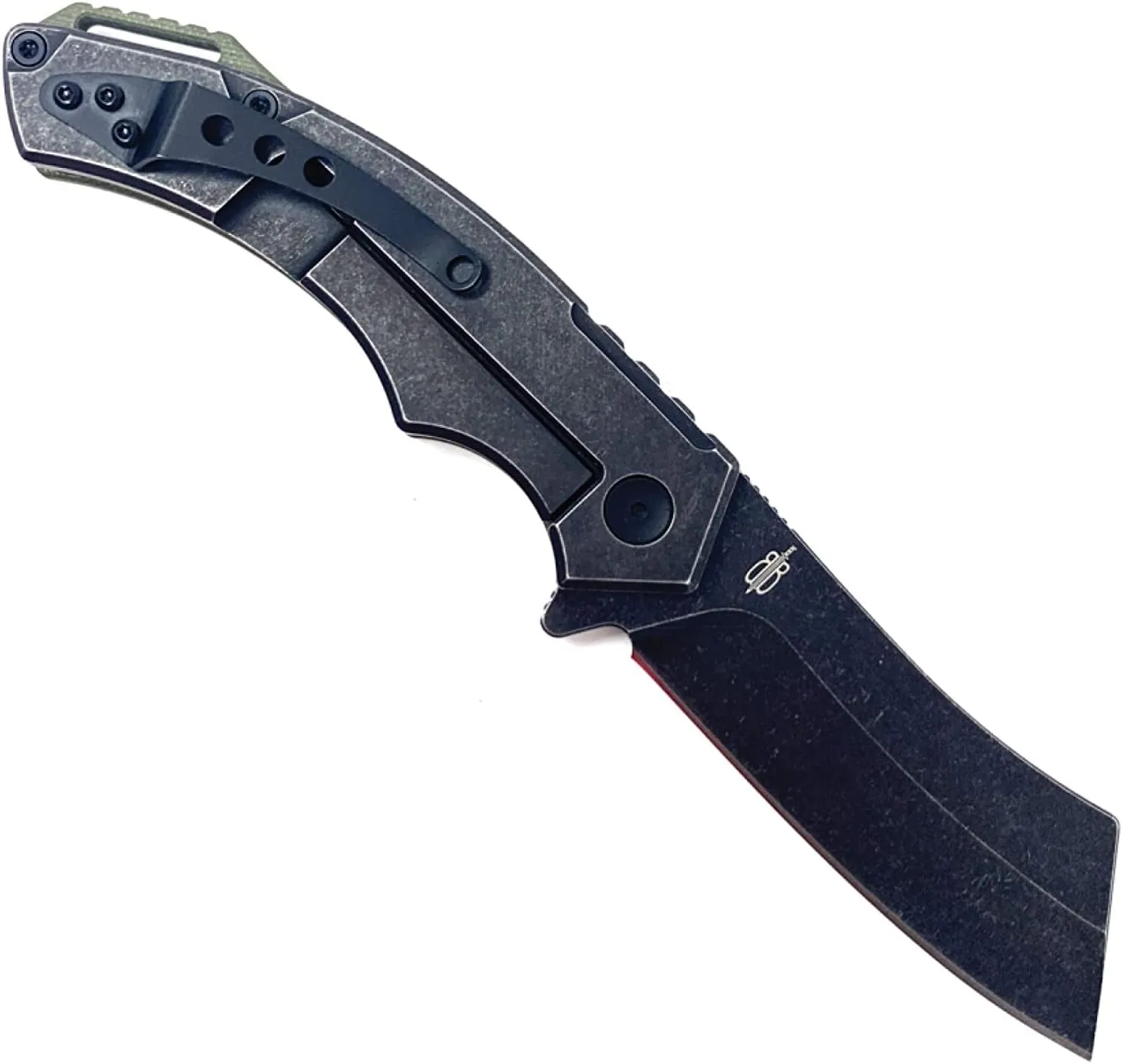 BucknBear EDC Cleaver Pocket Knife, 3.6 Inch Blade, Carbon Fiber Handle