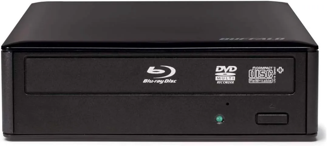 BUFFALO MediaStation Desktop 16x External Blu-ray Writer for PC with USB 3.0. TAA Compliant. Plays and Burns Blu-Rays, DVDs, and CDs.