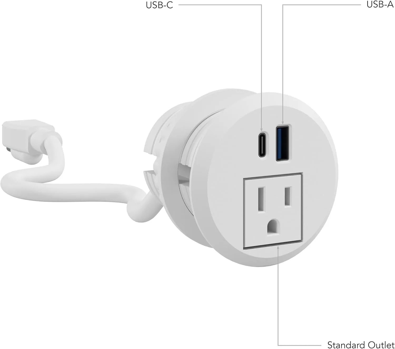 Bush Business Furniture 2-inch Desktop Power Grommet with AC Outlet and USB-A/USB-C Ports