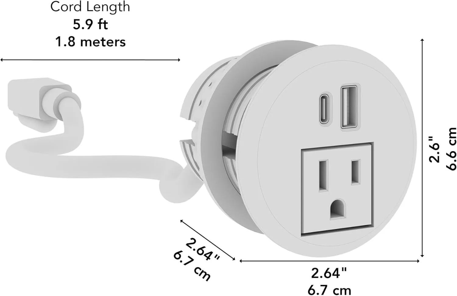 Bush Business Furniture 2-inch Desktop Power Grommet with AC Outlet and USB-A/USB-C Ports