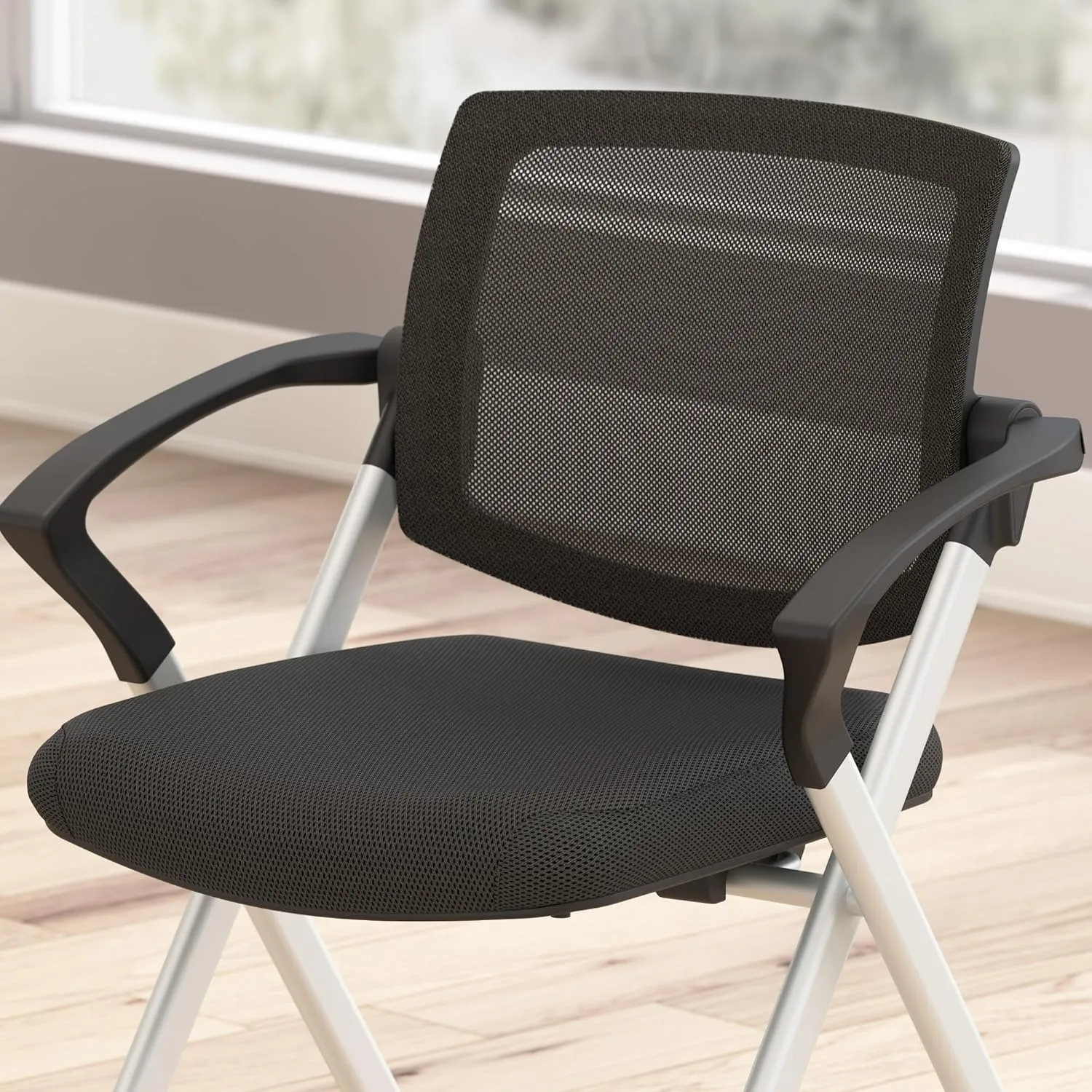 Bush Business Furniture Folding Chairs with Arms - Set of 2, Commercial-Grade Guest Mesh Back Seating for Office, Banquet
