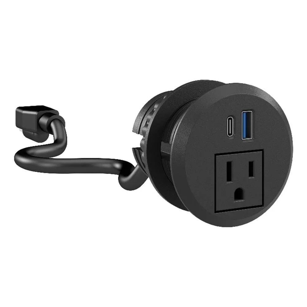 Bush Business Furniture 2-inch Desktop Power Grommet with AC Outlet and USB-A/USB-C Ports