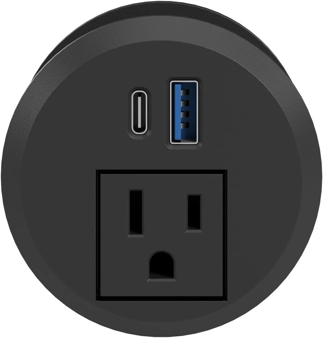Bush Business Furniture 2-inch Desktop Power Grommet with AC Outlet and USB-A/USB-C Ports