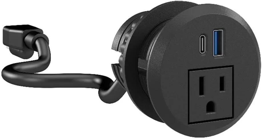 Bush Business Furniture 2-inch Desktop Power Grommet with AC Outlet and USB-A/USB-C Ports