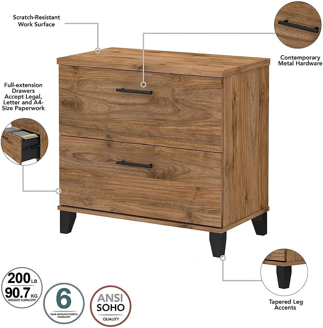 Bush Furniture 2 Drawer Lateral File Cabinet, Letter and Legal-Size Document Storage, Somerset Collection