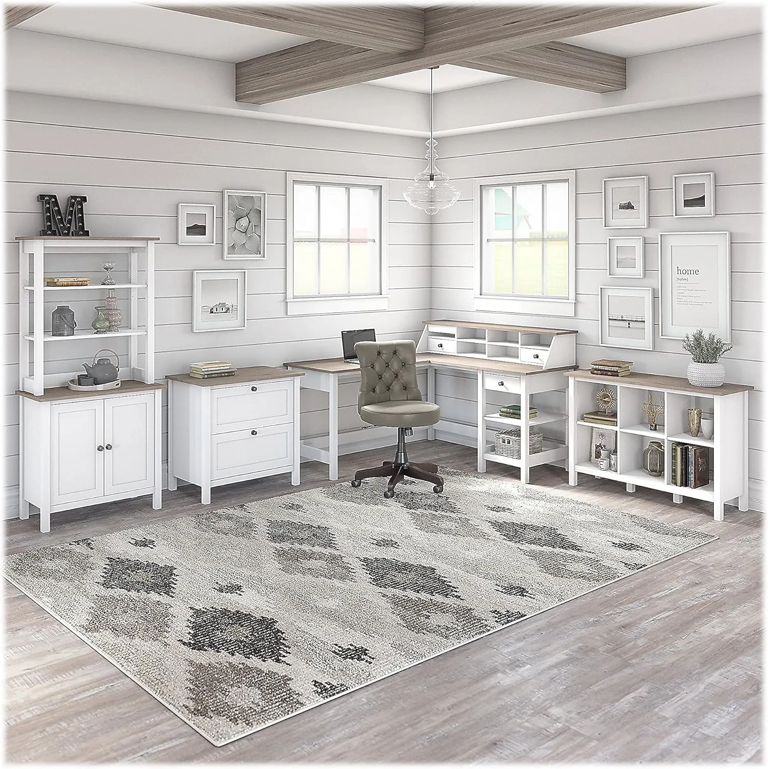 Bush Furniture Mayfield 6 Cube Bookcase in Pure White and Shiplap Gray | Storage for Home Office Workspace Shiplap Gray/Pure