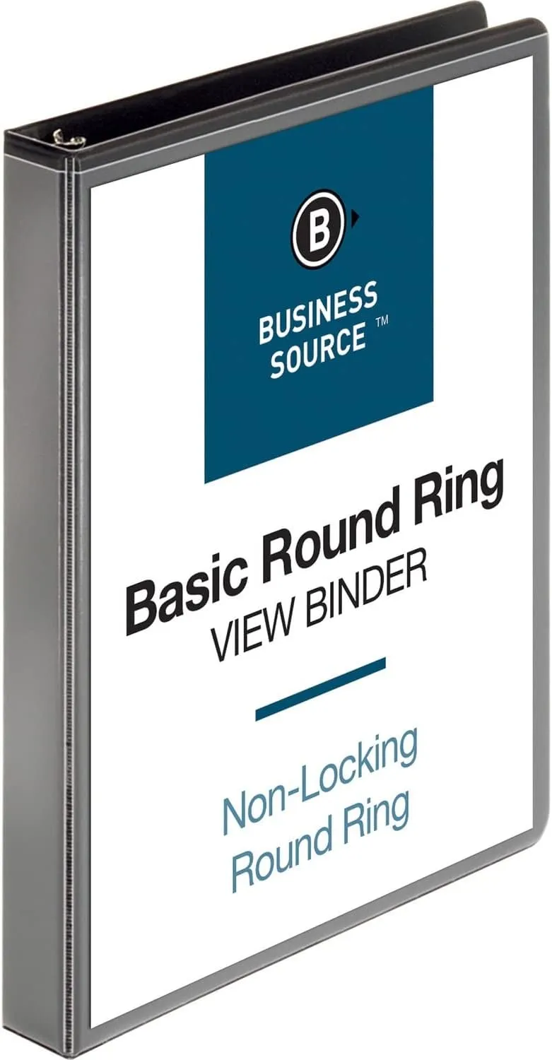 Business Source 1" Round-Ring View Binder, 1" Capacity, Black
